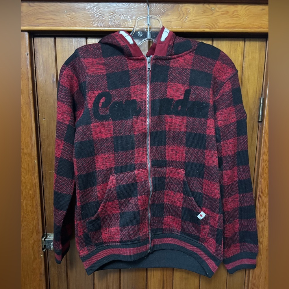 BNWT- Kids Canadiana Red and Black Checkered zip up fleece lined Jacket